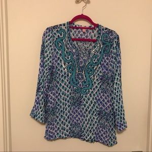 Lilly Pulitzer Pineapple Blue Purple Beaded Tunic